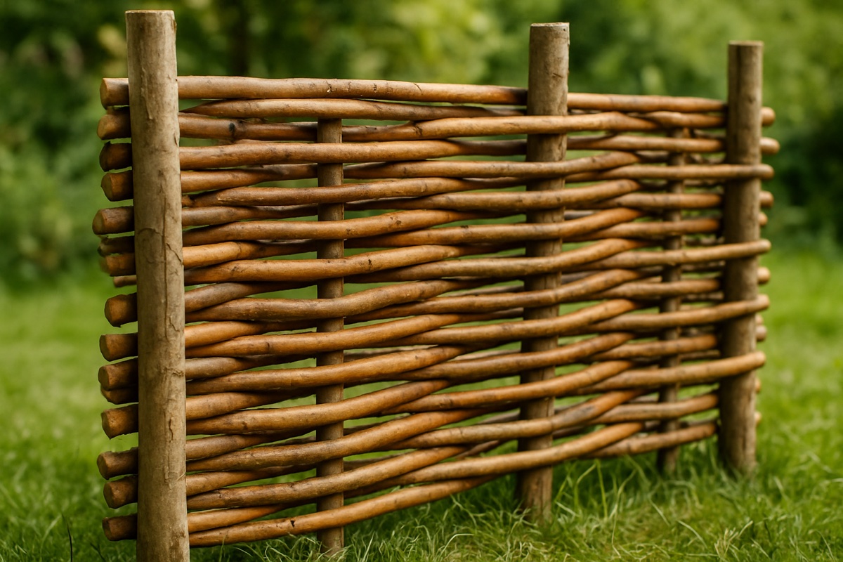 Nærbillede af flethegn i flettet pil, hassel eller bambus