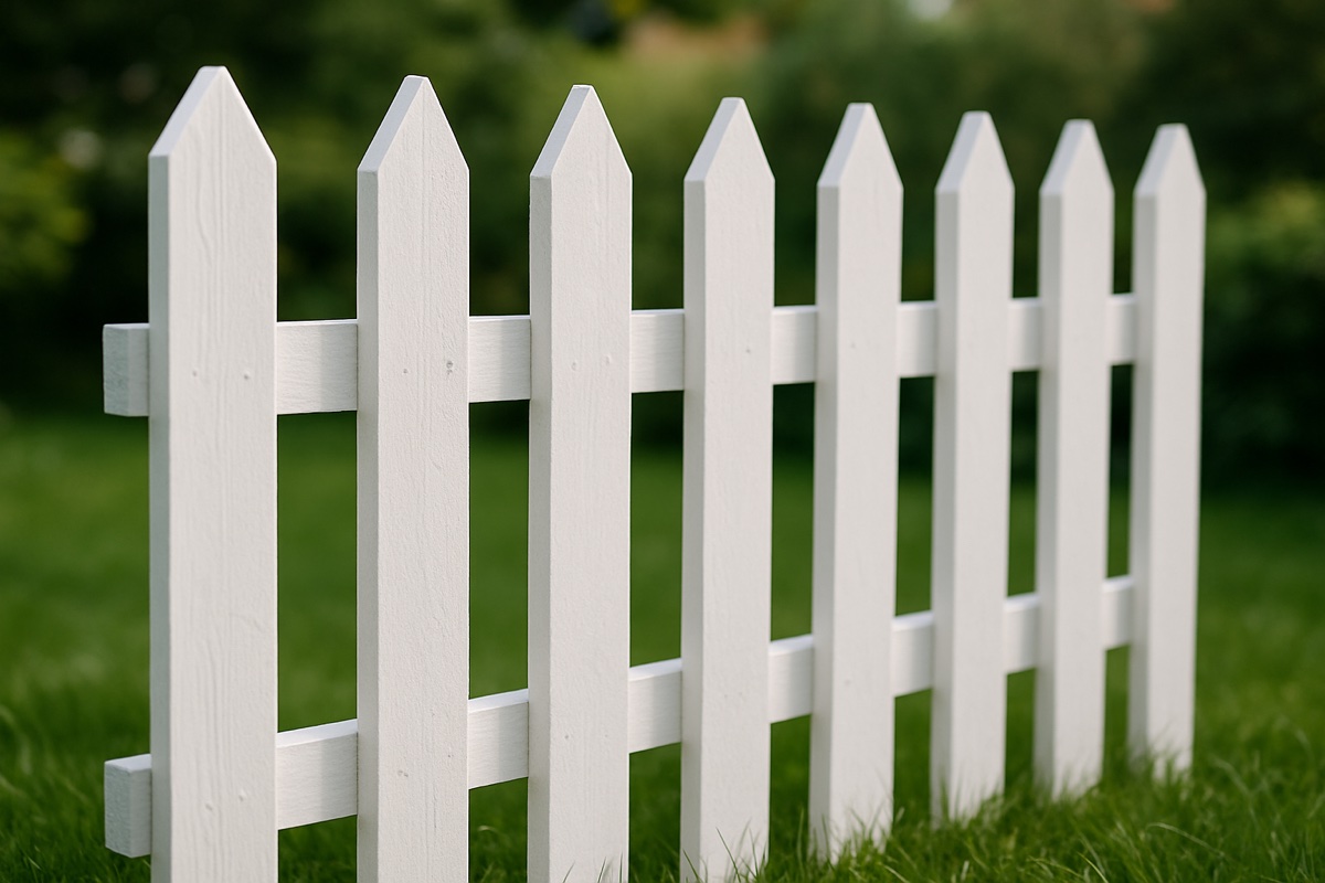 Nærbillede af stakit i træ (fyr, lærk) eller aluminium